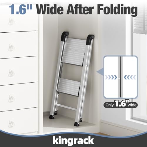 KINGRACK 2 Step Aluminum Step Ladders Foldable for Home, 330lb, Silver - image 7