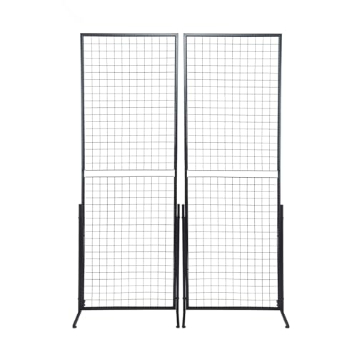 Happybuy 2' x 5.6' Grid Wall Panels Tower, 2-Pack Wire Gridwall Display Racks with T-Base, Double-Sided for Art & Craft Shows, Retail Display with Extra Clips and Hooks