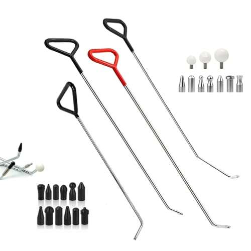 Image of LadyRosian Car Dent Repair Rods Stainless Steel Tools Paintless Dent Repair Kits with Accessory for Car Dents Hail Damage Removal Set