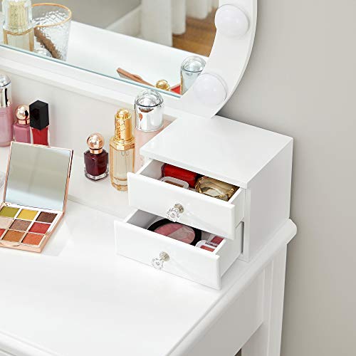 VASAGLE kaptafel met spiegel, make up tafel met 10 dimbare lampen,kruk, 5 laden, 70 x 40 x 134 cm, wit RDT151W01 - Image 8