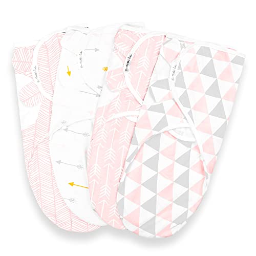 Image of BaeBae Goods Swaddle Blankets, Set of 4, 100% Cotton, Lightweight, Breathable, Adjustable for Boys and Girls, 0-3 Months (Pink/Grey Triangles)