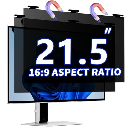 [2 Pack] Magnetic Computer Privacy Screen Filter 21.5 Inch for 16:9 Widescreen Monitor Desktop PC, 21.5in Hanging Removable Anti Glare Blue Light Protector, Double Sided Reversible Eye Care Film