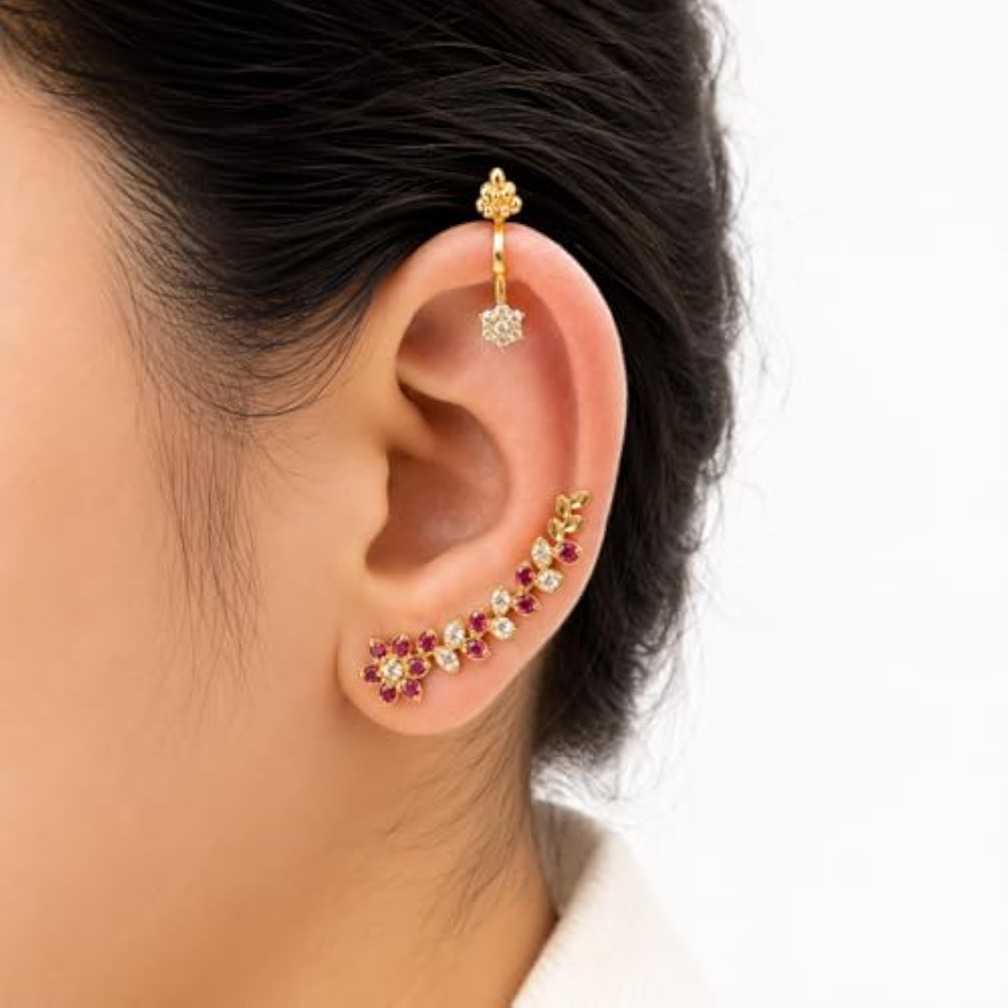 Traditional Clip-On Bugudi Earrings with Gold Polish and CZ Stone
