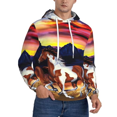 Sweat à capuche homme imprimé chevaux de course pull polyester sport décontracté