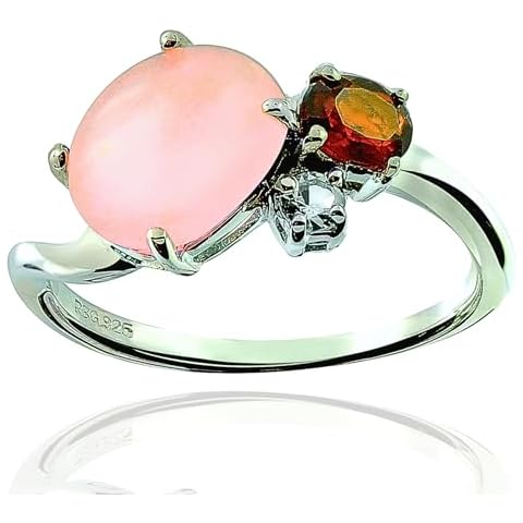 RB Gems Sterling Silver 925 Ring GENUINE JADE and GENUINE GEMSTONE 3.50 Carats with RHODIUM-PLATED Finish (Pink, 7) Cover