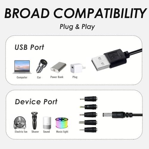 USB To DC Power Cable 1m Usb To 5v Universal Fast Charging Cable Usb 2.0 A Male To Dc 5.5 X 2.1mm Plug Power Cord Adapter With Barrel Jack 2.5x0.7mm 3.5x1.35mm 4.0x1.7mm 5.5x2.5mm 3.0x1.0mm Connectors