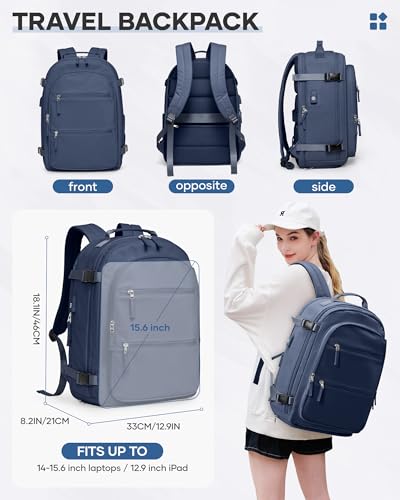 Large Travel Vacuum Backpack with Pump, 32L Backpack With Vacuum Seal, United Airlines Personal Item Bag 17x10x9,15.6 Inch Waterproof Business Laptop Backpack for Women & Men, Ocean Blue3