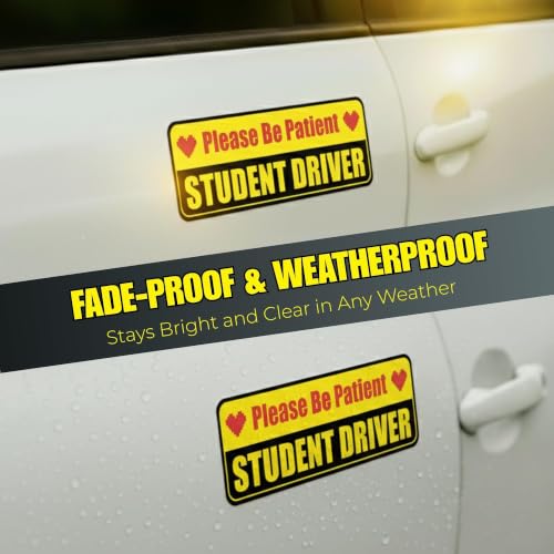 Image of Lusinus Student Driver Magnet for Car - Reflective Funny Magnetic Bumper Sticker Set - Removable Novice Driver Safety Attention Sign - Weather-Resistant (Heart Icon - 3pcs)
