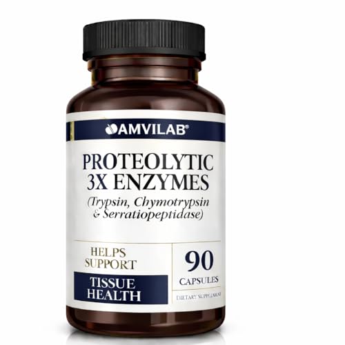 AMVILAB Proteolytic Enzymes 3X with Serrapeptase Trypsin & Chymotrypsin | Reduces Edema & Irritation from Tissue Injury -Supports Body Wellness & Recovery- Digestive Supplement - 90 Capsules