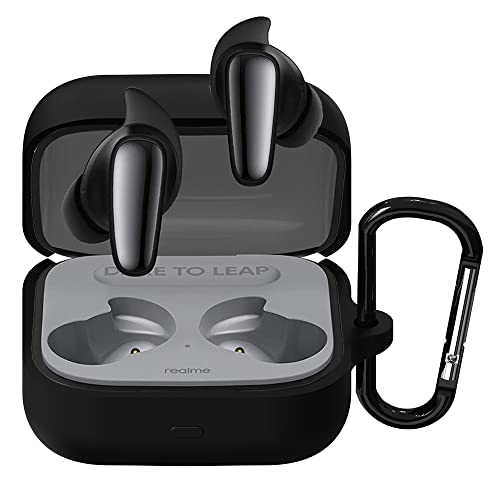 Image of Sounce Earphone Case Cover Compatible for Realme 3s Buds, Soft Silicone Skin Case Cover Shock-Absorbing Protective Case with Keychain [Front LED Visible] (Black)