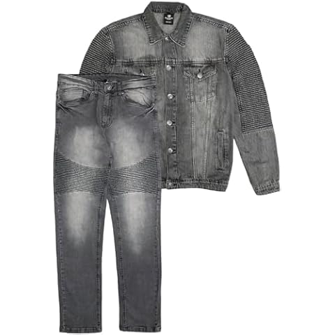 Royal Threads Canada Men’s Premium Denim Jean Suit Standard Cut Biker Jacket With Slim Fit Biker Pants Cover