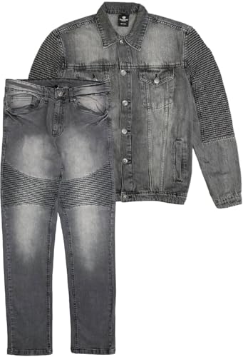 Men’s Premium Denim Jean Suit Standard Cut Biker Jacket With Slim Fit Biker Pants