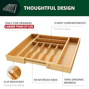 Luxurybambookitchendrawerorganizersilverwareorganizerutensilholderandcutlerytraywithgrooveddrawerdividersforflatwareandkitchenutensils9slotnatural Urban Country Home Decor Luxury bamboo kitchen drawer organizer silverware organizer utensil holder and cutlery tray with grooved drawer dividers for flatware and kitchen utensils 9 slot natural urban country home decor