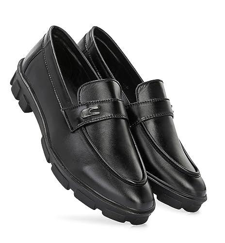 Image of MACTREE Men's Polyurethane (PU) Chunky Sole High Heel Loafers