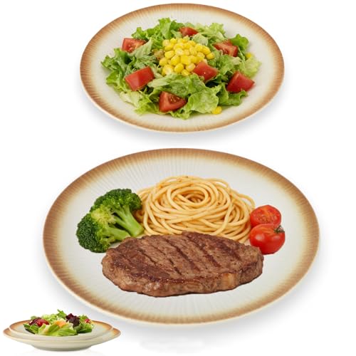 E-Greetshopping Conjunto de 2 pratos rasos de cerâmica, médios, resistentes a 20 25 cm, para salada de carne, pratos de pizza, louça adequada para micro-ondas e máquina de lavar louça, louça de
