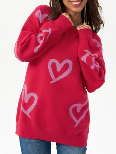 Saodimallsu Womens Oversized Heart Sweater Crew Neck Long Sleeve Knit Cute Valentines Pullover Sweaters3