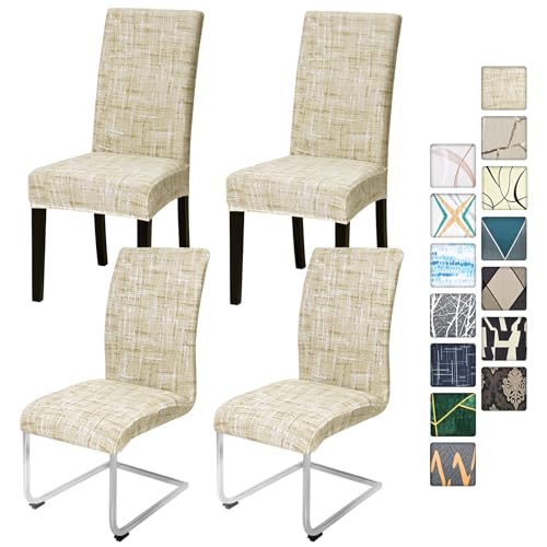 Alishomtll Stretch Stuhlbezug 4er/6er Set Beige Stuhlhussen Schwingstuhl Elastische Stuhlhussen Abnehmbarer Waschbarer Esszimmerstühle...