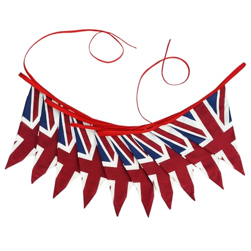 Lotnery 5 Meter Double Sided Union Jack Bunting with 10 Flags - Vintage Style Cotton Fabric Triangle Pennants for Kings Coronation Birthday Parties Olympics Weddings & British Celebration Decor