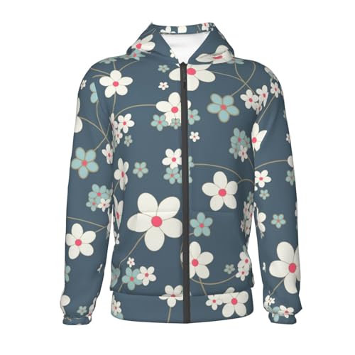 Blue Flower Kids Pullover Hoodies Boys Zip Up Sweatshirts Girls Athletic Clothes with Pocket2