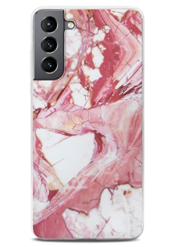 Coque compatible avec Samsung Galaxy S21 ONEFLOW effet marbre rose pailleté