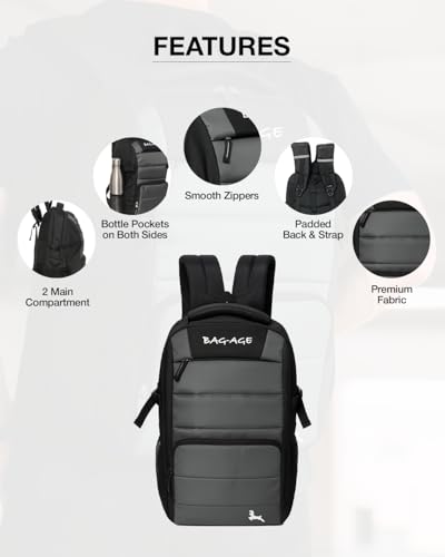 Image of Bag-Age 9157 30L Laptop Backpack for Men & Women | Water Resistant Travel & Office Bag | Padded Shoulder Straps | Multiple Compartments | School, College, Work & Travel Backpack