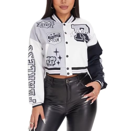 Amazon.com: jeecoin Women's Varsity Jacket Cropped