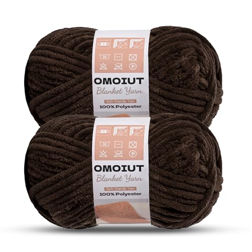 Image of OMoiout Chunky Chenille Yarn for Crocheting, 2 Pack Soft Baby Blanket Yarn, #7 Super Bulky, Chunky Knit Blanket Crochet Yarn, 14 oz /218.7 yds Fluffy Velvet Amigurumi Yarn(2 Coffee)