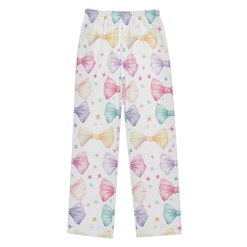 Bows Long Pajama Pants Elastic Waist PJ Bottoms with Pockets S A1118172