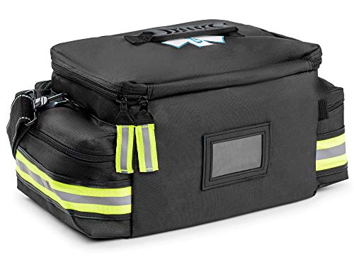 Scherber First Responder Fully-Stocked Professional Essentials Emt/Ems Trauma Kit | Hsa/Fsa Approved | Reflective Bag W/8 Zippered Pockets & Compartments & 200+ First Aid Supplies - Black #TOP3