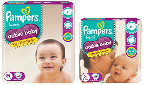 Image of Pampers Active Baby Diapers - 62 Pieces (Medium) & Pampers Active Baby Diapers, Small, 22 Count