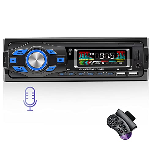 CAMECHO Autoradio avec Commande Vocale, Double Bluetooth Mains Libres, 1 DIN MP3, Position et Recherche de Voiture, FM/Deux USB Port/Aux-in/TF Card Port, Main Libre Stéréo 4 x 55W (Non RDS/CD)