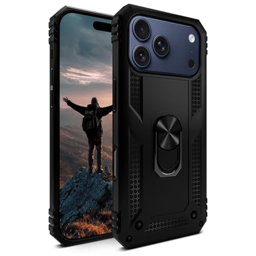 Coque iPhone 17 Pro antichoc hybride en TPU mat avec béquille de protection noire
