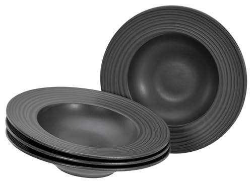 CreaTable, 21821, Serie Lava Stone black, 4-teiliges Geschirrset, Teller Set aus Steinzeug, spülmaschinen- und mikrowellengeeignet, Made in Portugal