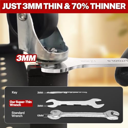 Image of BILITOOLS Super-Thin Wrench Set, 9 Piece Metric Open End Wrench Set | Including 5.5, 7, 8, 9, 10, 11, 12, 13, 14, 15, 16, 17, 19, 21, 22, 23, 24, 27 mm, Ultra-Slim Flat Spanner Set, Storage Box