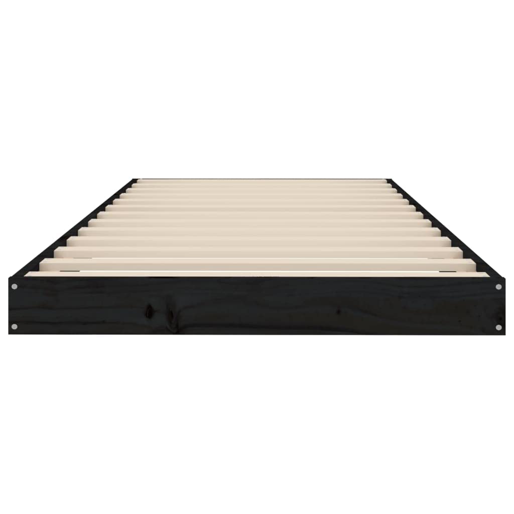 Cama individual de madera maciza de pino, color negro, 75 x 190 cm, con somier de láminas robusto, estructura de madera de pino maciza, ideal para habitaciones juveniles y espacios pequeños
