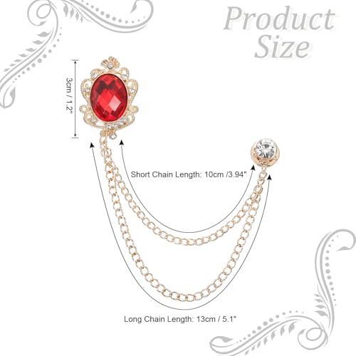 Image of PATIKIL Gem Hanging Chain Brooch Pins, Rhinestone Men's Gem Brooch Suit Pins Lapel Pins for Women Men