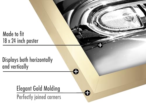 Americanflat 18x24 Poster Frame with Polished Plexiglass - Gold Picture Frame - Wide Photo Frames Made of Engineered Wood for Vertical or Horizontal Wall Display - Epic Collection - Gold