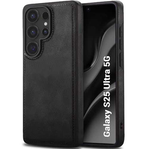 Image of TheGiftKart Genuine Leather Finish Back Cover Case for Samsung Galaxy S25 Ultra 5G | Shockproof Design | Camera & Screen Protection | Stunning Minimalist Design Back Cover Case (Black, Black)