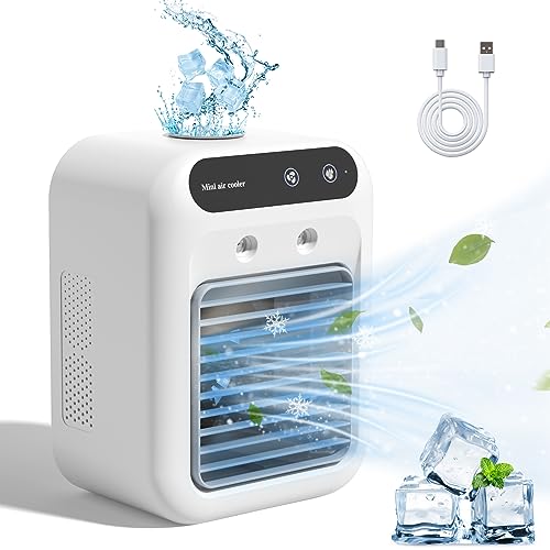 Deller Portable Air Conditioners, 25W Rechargeable Mini Portable AC Unit 2 Cool Air Spray, Personal Cooling Fan with 2 Speeds, Small Room Air Conditioners for Bedroom, Office, Outdoor
