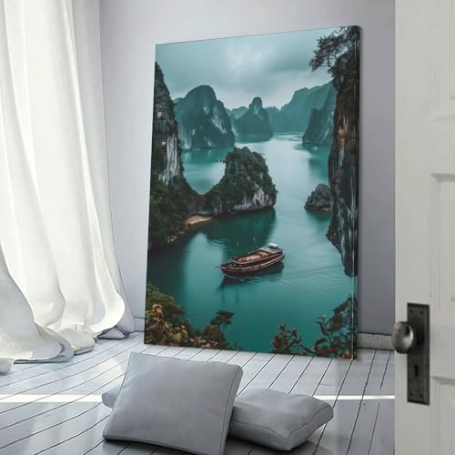 TBDUEPS Lienzo decorativo de Serenidad en la bahía de Ha Long para dormitorio, adolescentes, niñas y mujeres, decoración de sala de estar, pasillo, 50 x 75 cm