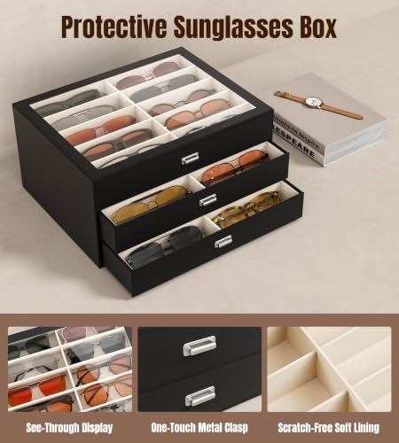 Image of NEWLOOP 30 Slots Sunglass Organizer Drawer Display Case for Multiple Pairs of Eyeglass Storage Box for Women Men