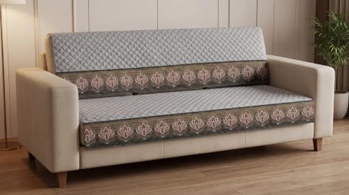 Image of KINGLY Sofa Cover 5 Seater 3+1+1 Velvet Full Cover - Warm Grey | Fully covered quilted velvet slipcover, washable anti-slip thick furniture protector for 3+1+1 living room sofa