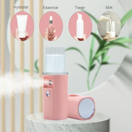 Image of Nano Facial Mister Portable Mist Sprayer for Hydrating Face, Makeup, Eyelash Extensions & Skin care Mini Cool Mist Beauty Device (Pink).