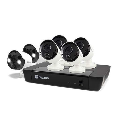 Swann Home Security PoE Camera System, 5MP HD, 8 Channel 6 Bullet Cameras, Indoor/Outdoor Wired Surveillance CCTV NVR, Color Night Vision, 2-Way Audio, with 2TB Hard Drive, SWNVK-875804B2FB