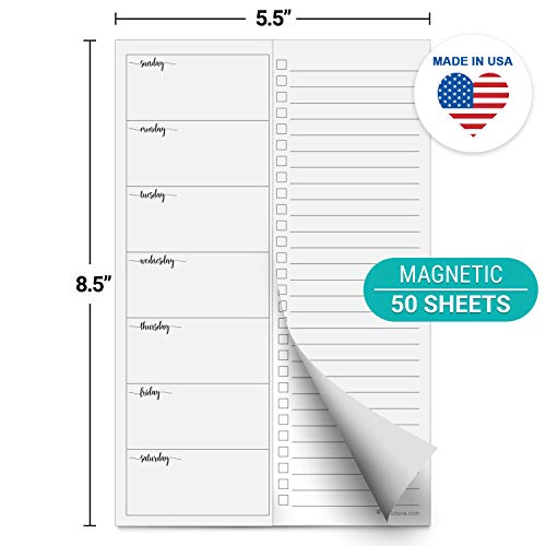 Image of 321Done Magnetic Weekly Planner Notepad, 5.5x8.5, 50 Sheets, Sunday Start | Made in USA - Weekly Plan Pad for the Fridge with Tear-Off Checklist Column, Undated Days of the Week, Thick Bright White