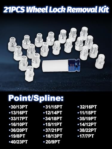 Image of 21 pcs Wheel Lock for BMW, Mini Series Anti-Theft Removal Kit | With Socket Adapter 1 /2 inch (12.7mm) Wheel Lock Lug Nut BMW Automotive Screw Remover Key Socket Tool Set