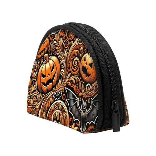 Portable Coin Purse Jack-Lanterns-Bats Mini Zippered Money Pouch Card Holder4