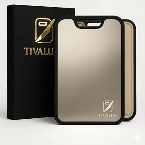 TIVALUX- 1 Tabla de Cortar de Titanio Puro Doble Cara 38.5x26.5 cm, Antibacteriana, Antideslizante, Apta Lavavajillas, 100% Inoxidable, Trigo Ecológico, sin Olores o BPA- Tabla Cortar Titanio Premium