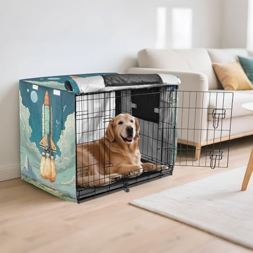 Housse pour cage de chien et chat bleu fusée dessin animé imperméable