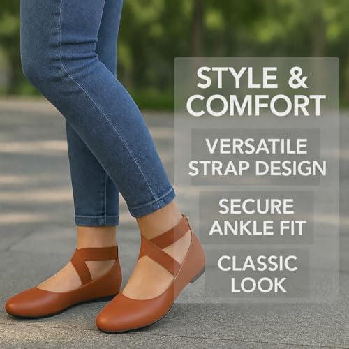 Image of EMMA NEW YORK Ankle Strap Flats for Women, Women Flat Ballerina Shoes, Women's Ballet Flats with Strap